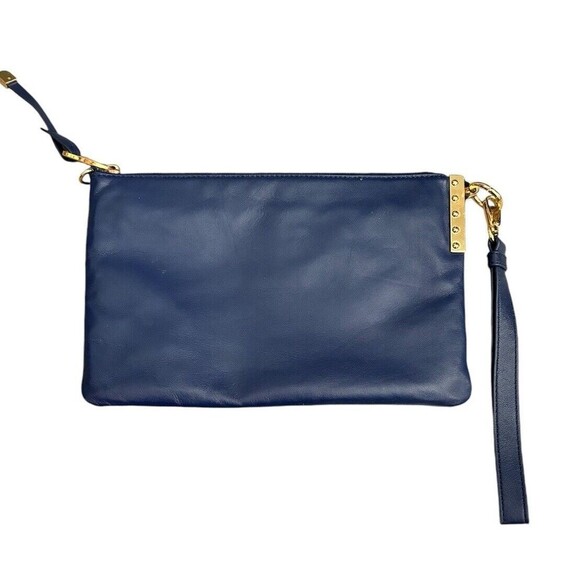 Designer badgley mischka Leather Wristlet Clutch Royal Blue Gold Hardware Glam - Picture 1 of 10